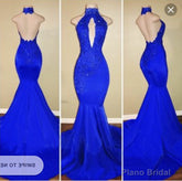 2025 Halter Blue Mermaid Prom Dresses